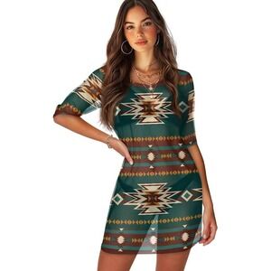 Green navajo southwestern aztec beach sheer swim coverup travel vacation XL